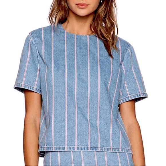 Alexander Wang Denim Striped Short Sleeve Top, NEW - Picture 1 of 14